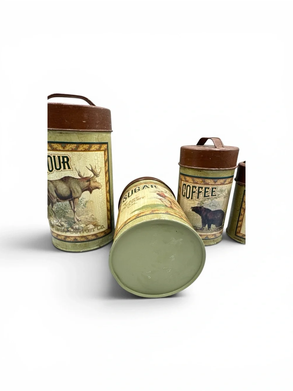 Vintage 1990s Y2K Last Outpost Co Wildlife Lodge Tin Canister Set Bear Elk 4Pc